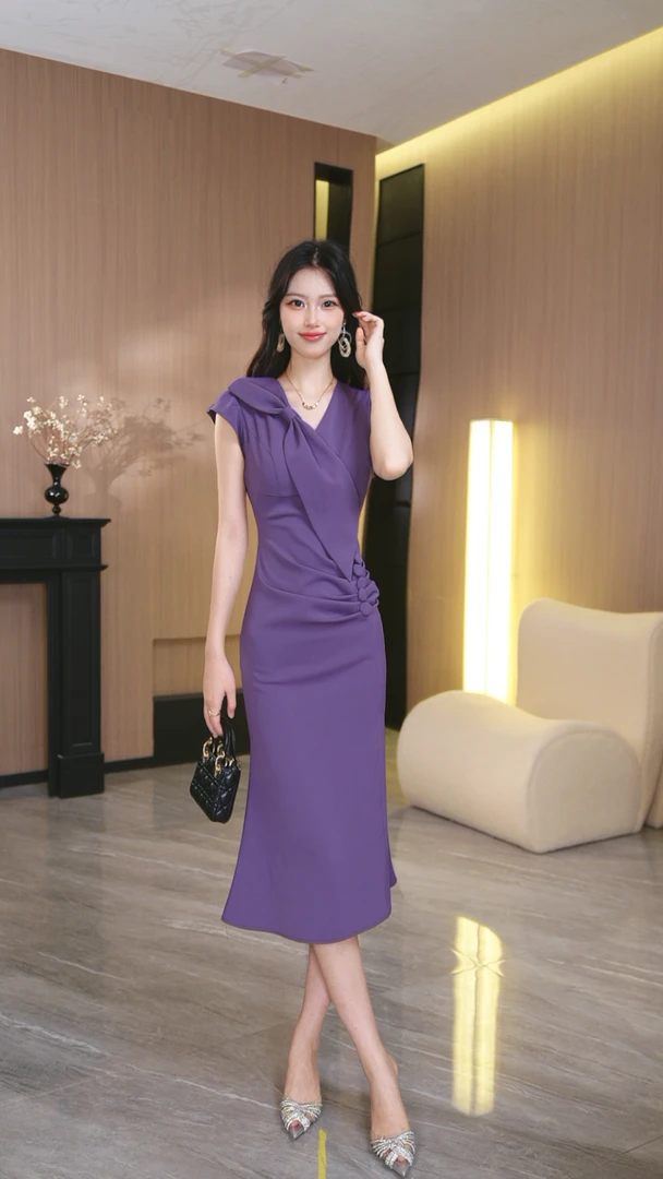 罗曼定制  原创设计名连衣裙夏季收腰显瘦拉链赫本风短袖裙