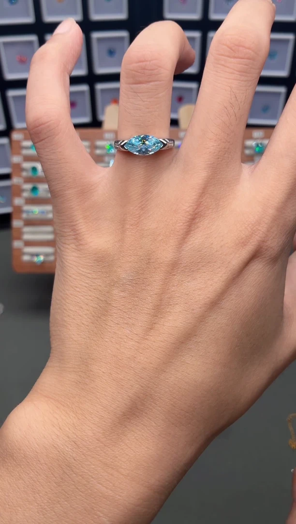 海蓝宝石戒指银S925镶嵌1111