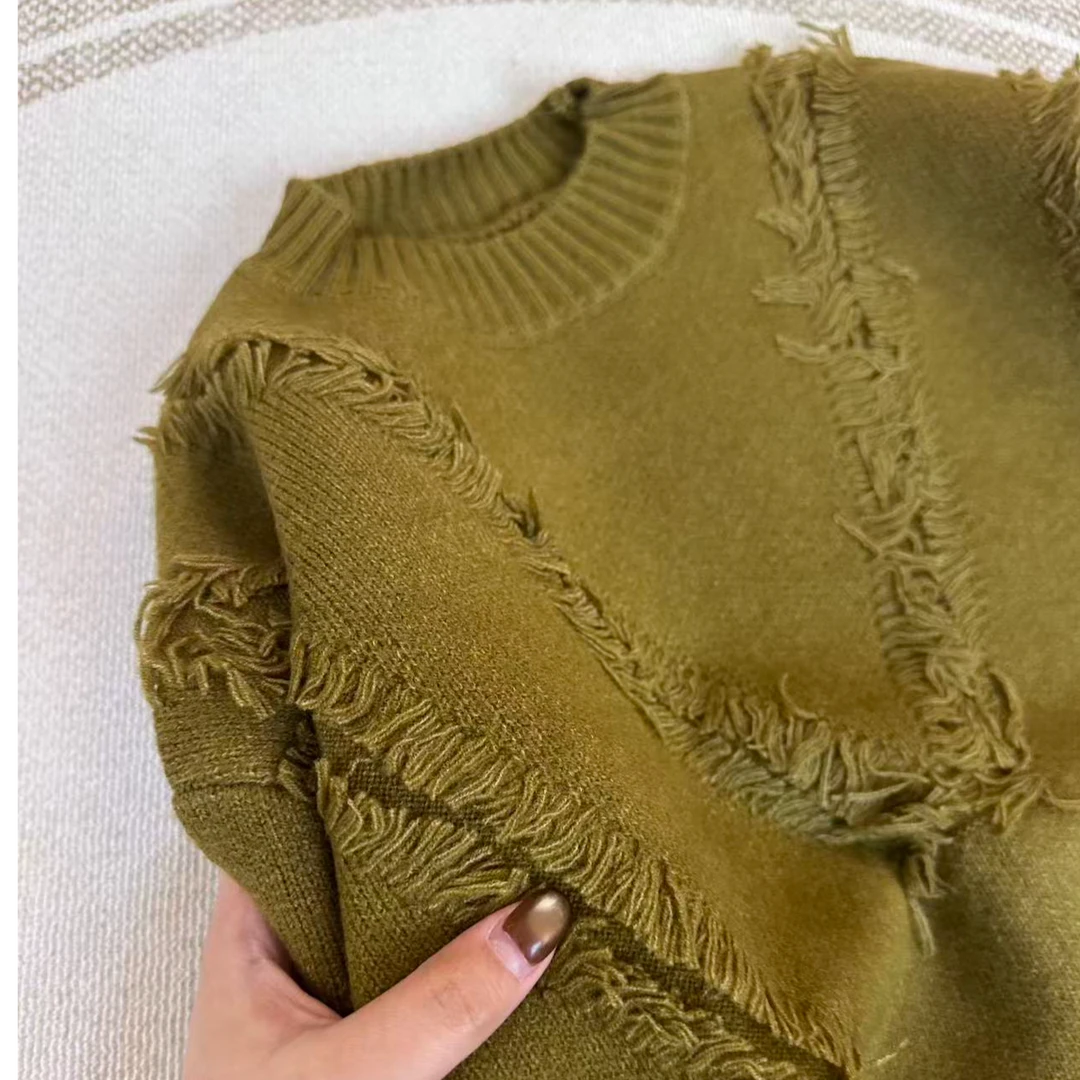 墨绿流苏//秋冬时尚气质显白针织套头毛衣122002