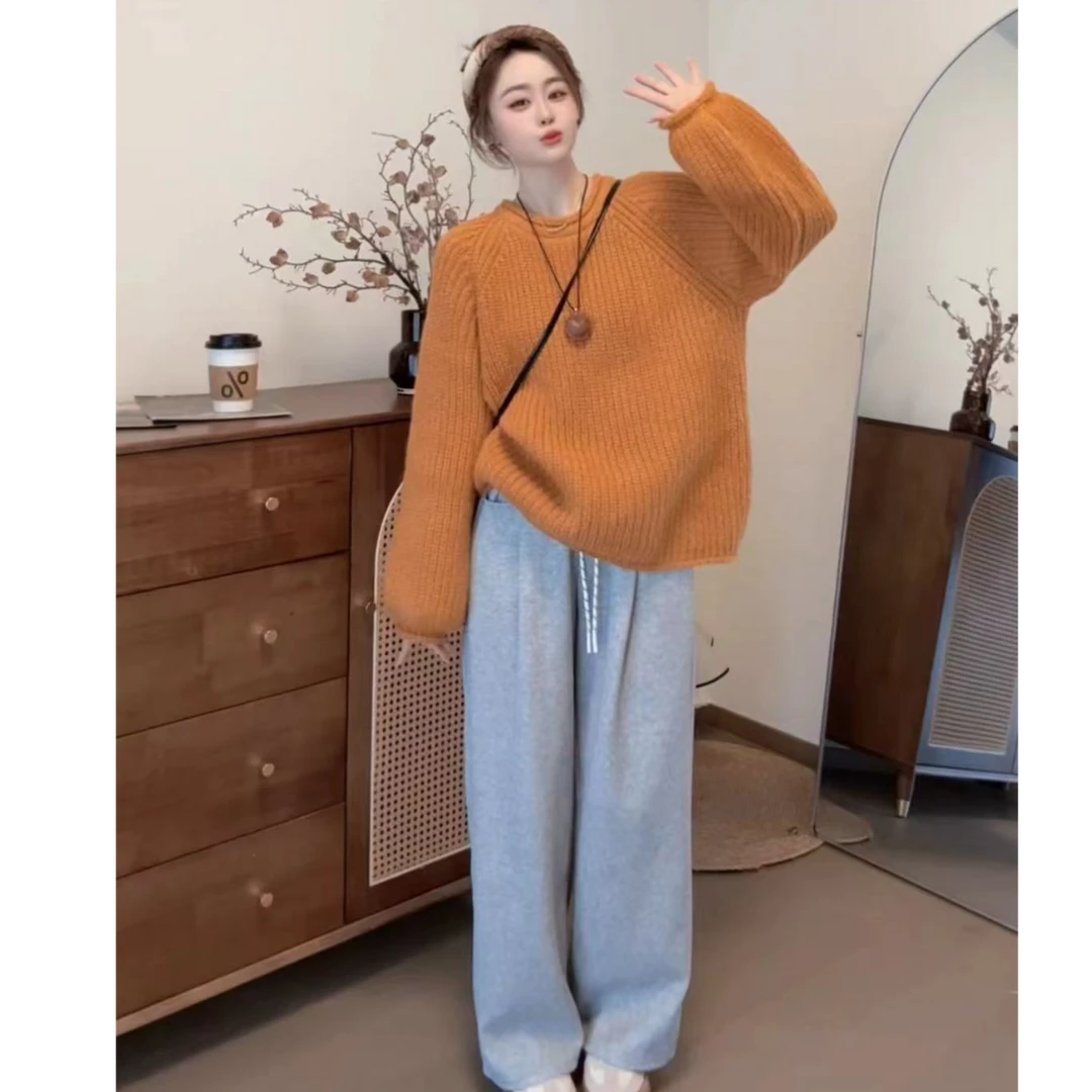 【安可乐】慵懒风常规女毛针织衫宽松韩版上衣纯色打底长袖百搭时尚