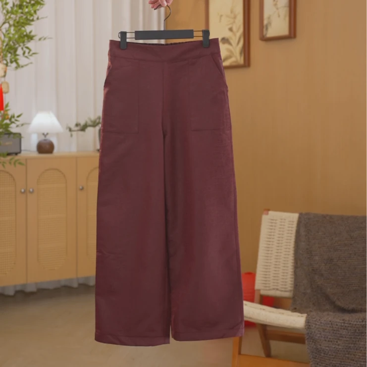 [鸿文]国风高定传统老料龟裂纹高腰直筒遮肉双面双穿阔腿裤HS03