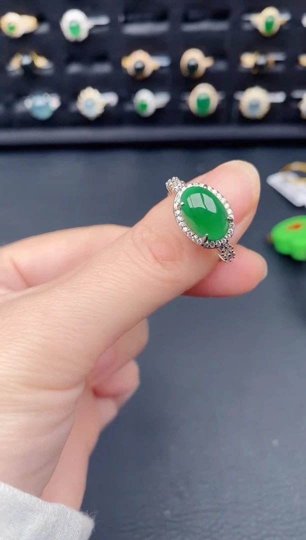 银S925镶嵌戒指翡翠天然a货翡翠38