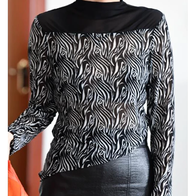 罩衫女梦里人复古豹纹修身显瘦洋气百搭上衣6618-2329