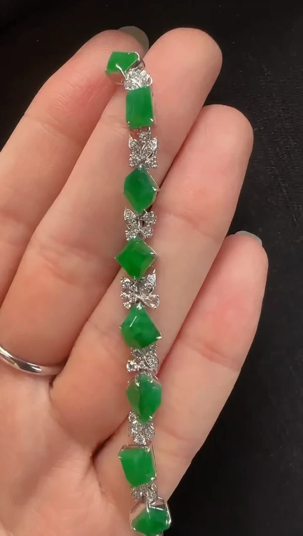 18K金镶嵌手链翡翠039随形一条