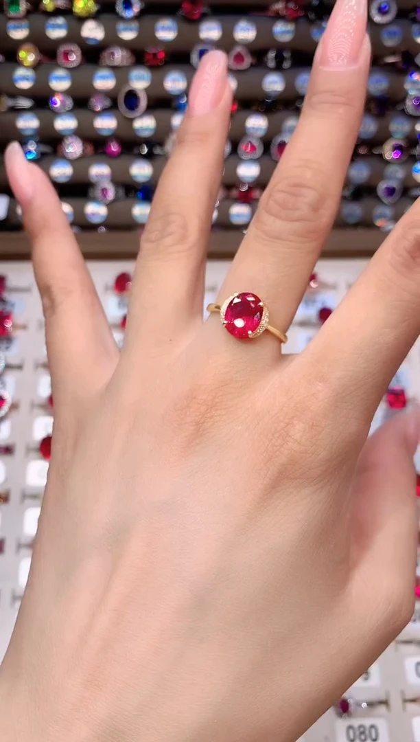 红宝石戒指银S925镶嵌810金