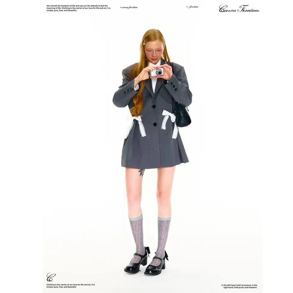 【直播专属】Caressfreedom甜美蕾丝系带蝴蝶结设计感休闲西装外套