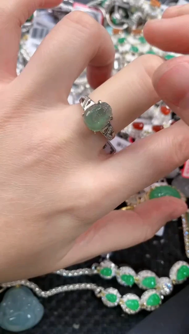 银S925镶嵌戒指翡翠1313---8