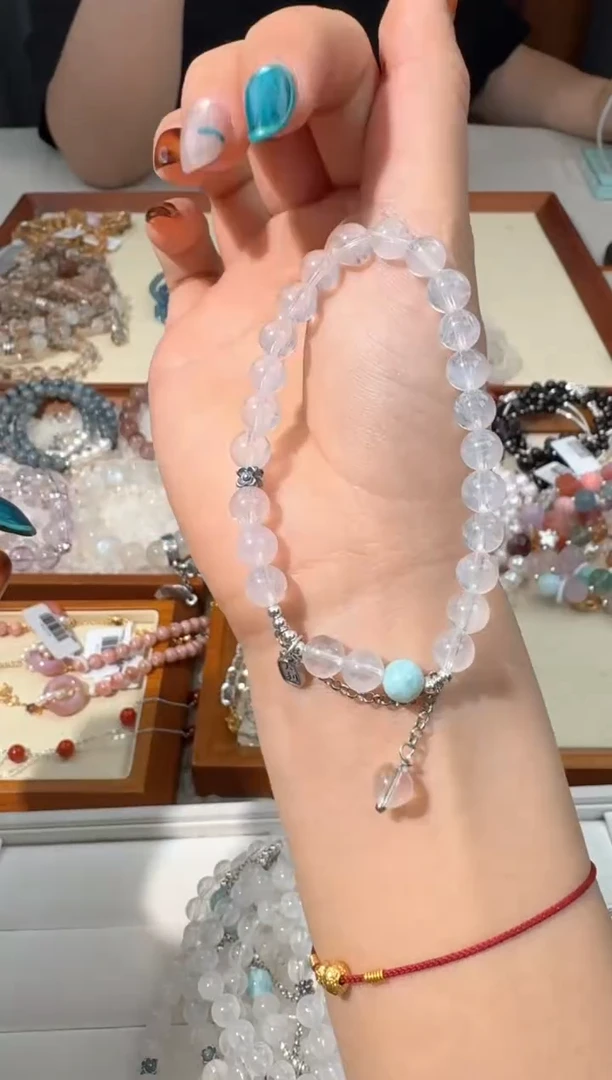 【闪购商品】水晶手链银S925镶嵌【有棉裂】A027蓝针海纹单珠款