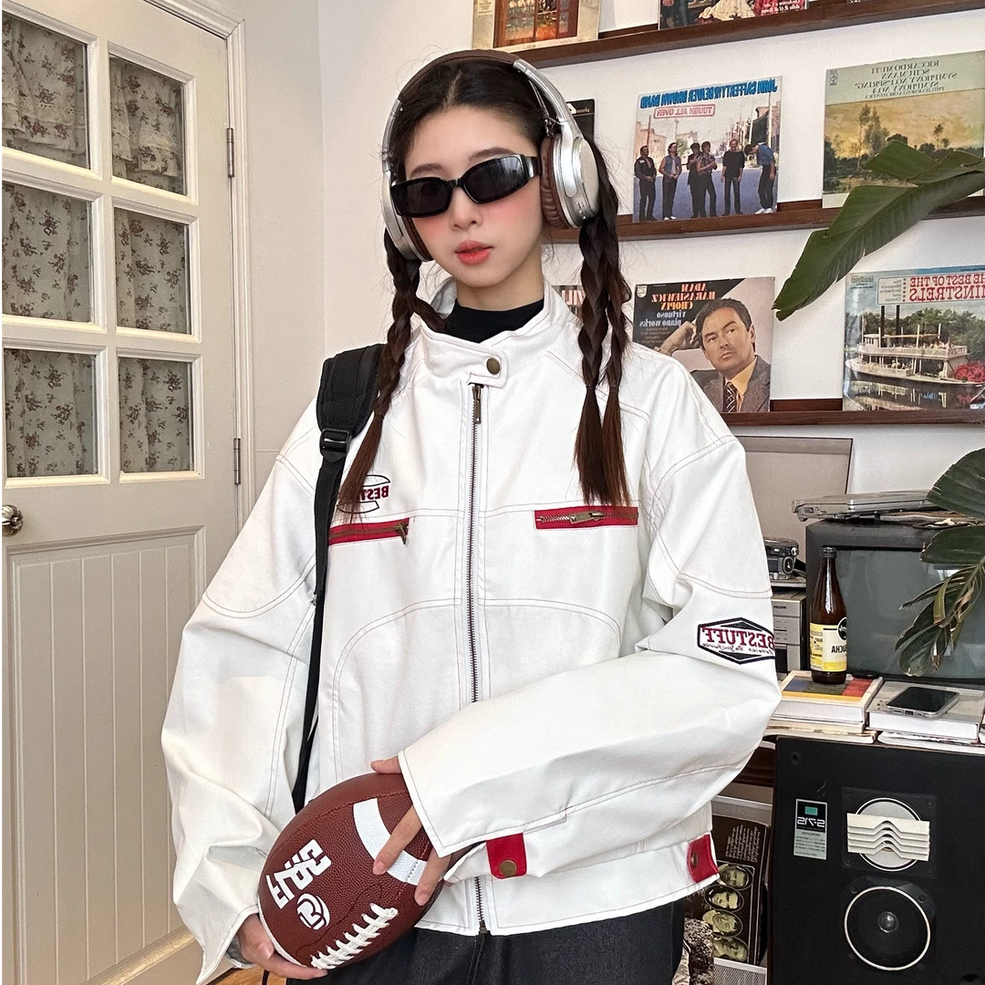 皮衣机车美式夹克外套高街潮牌男女短款修身春秋高级感痞帅短款潮