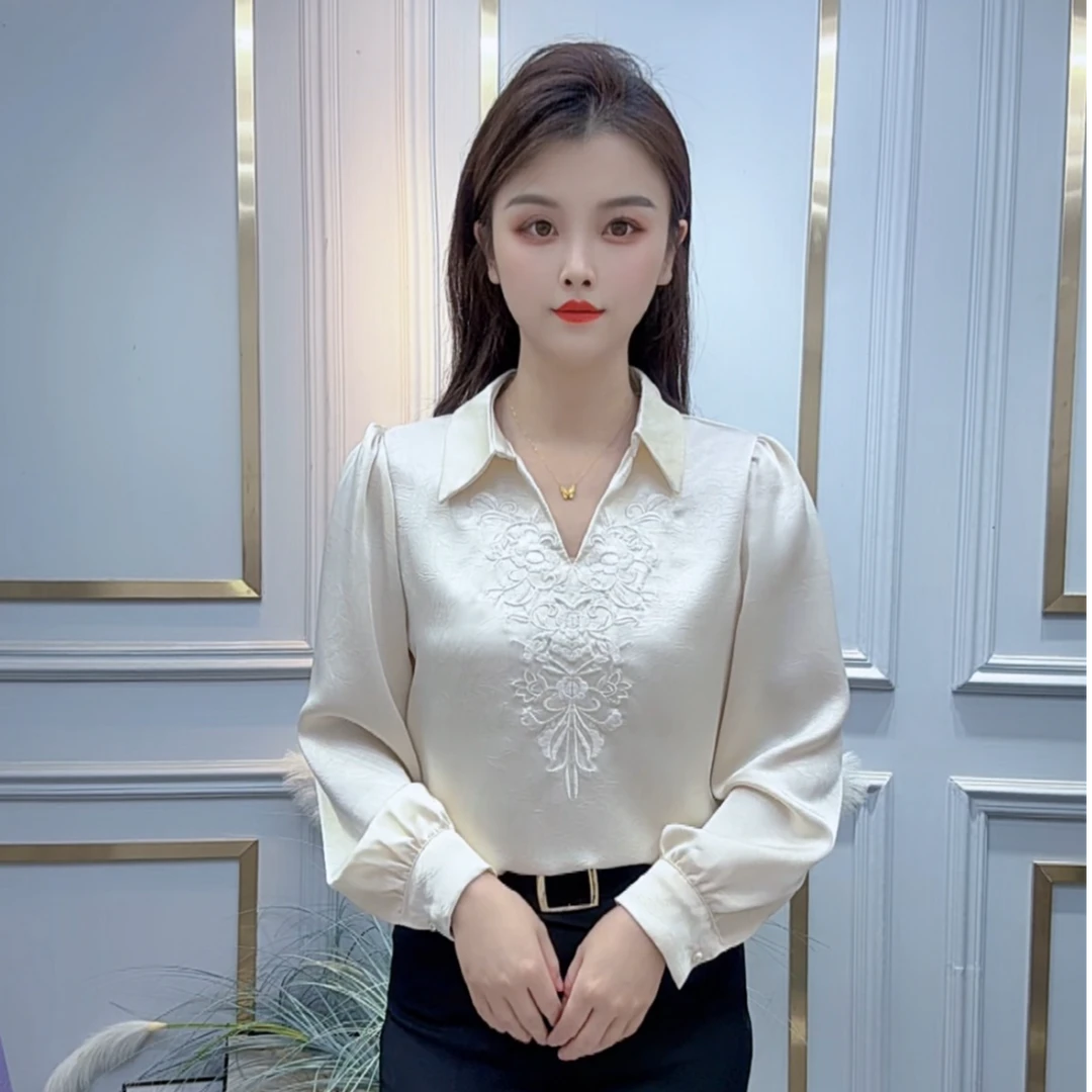 刺绣衬衫女2025秋季新款时尚百搭设计感小众显瘦气质洋气长袖衬衣
