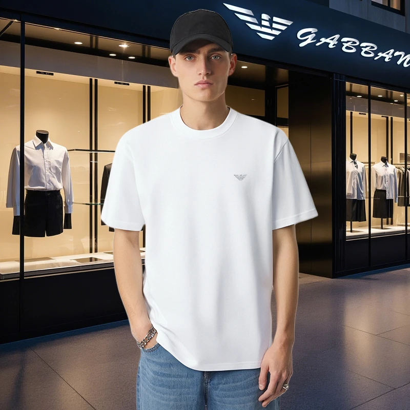 意大利专柜正品男士纯棉短袖T恤高品质圆领夏季宽松体恤休闲上衣