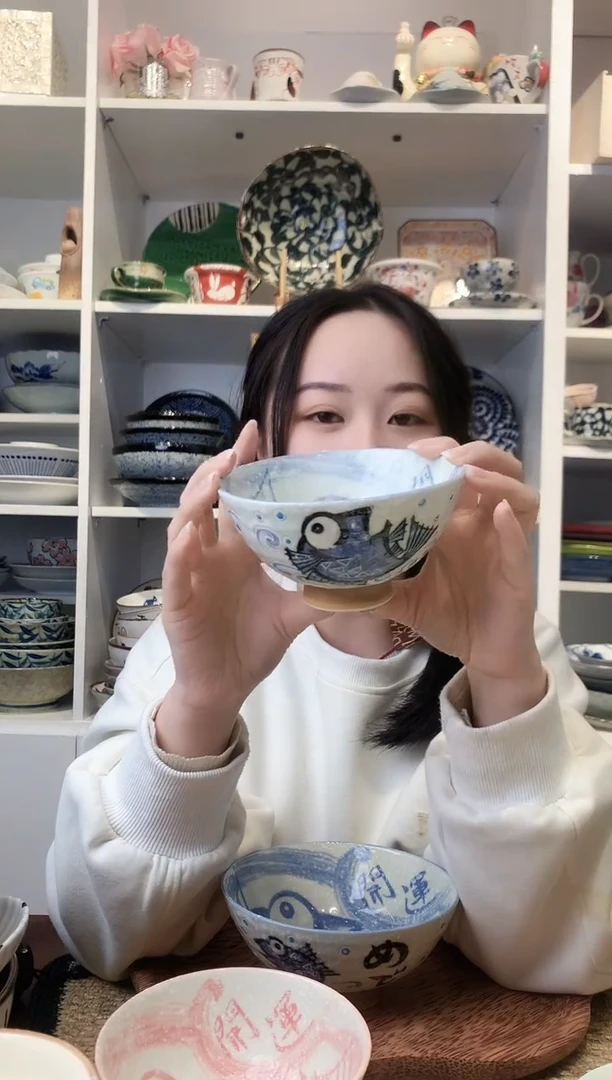 陶瓷美浓烧开运鱼中号碗12.5cm