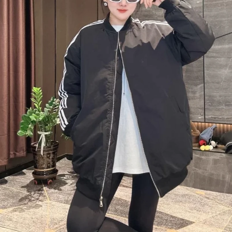 2306#三条杠鹅绒棒球服立领冬季新款美式减龄时尚
