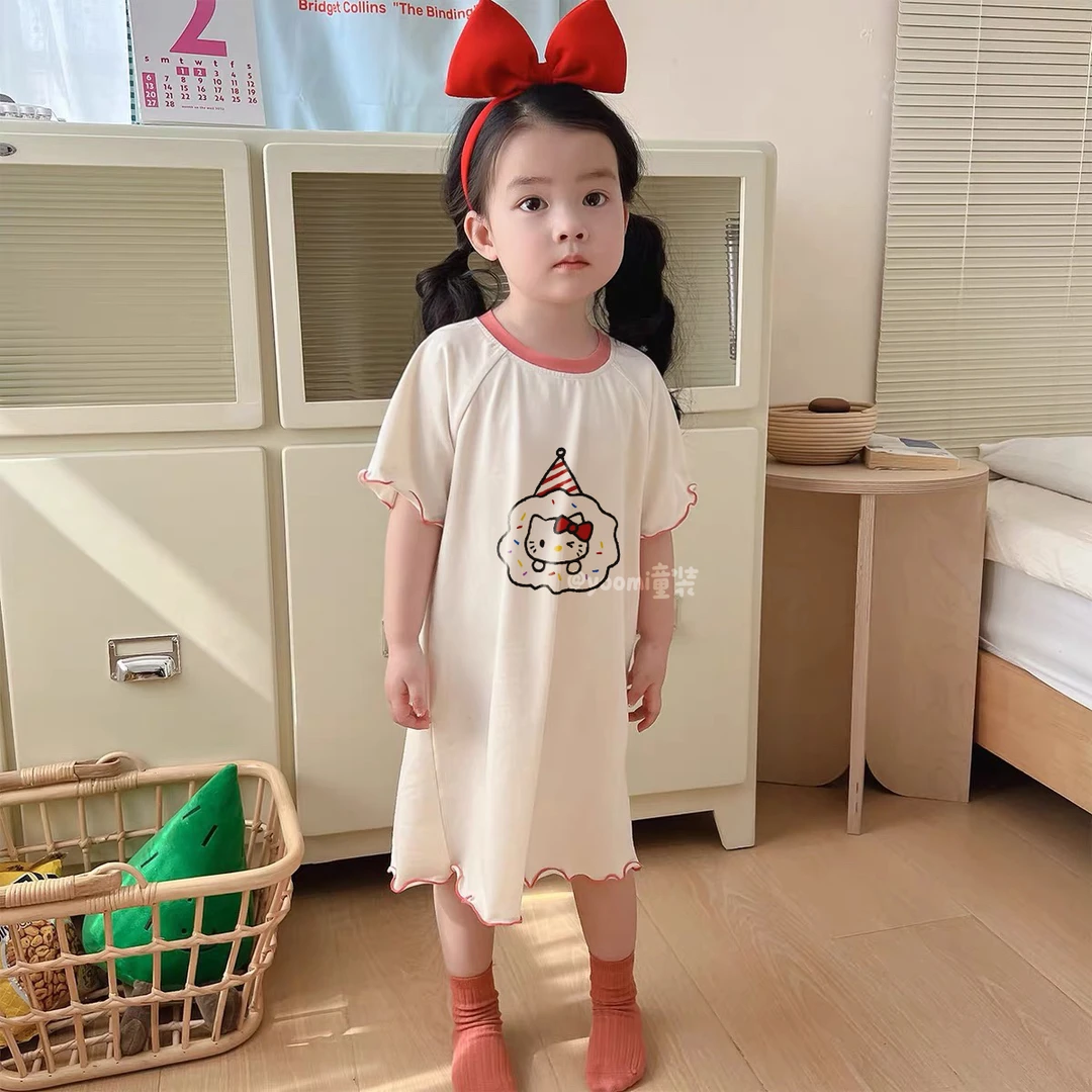 春夏韩版薄款hellokitty冰丝连体睡衣夏季宝宝女童儿童空调家居服