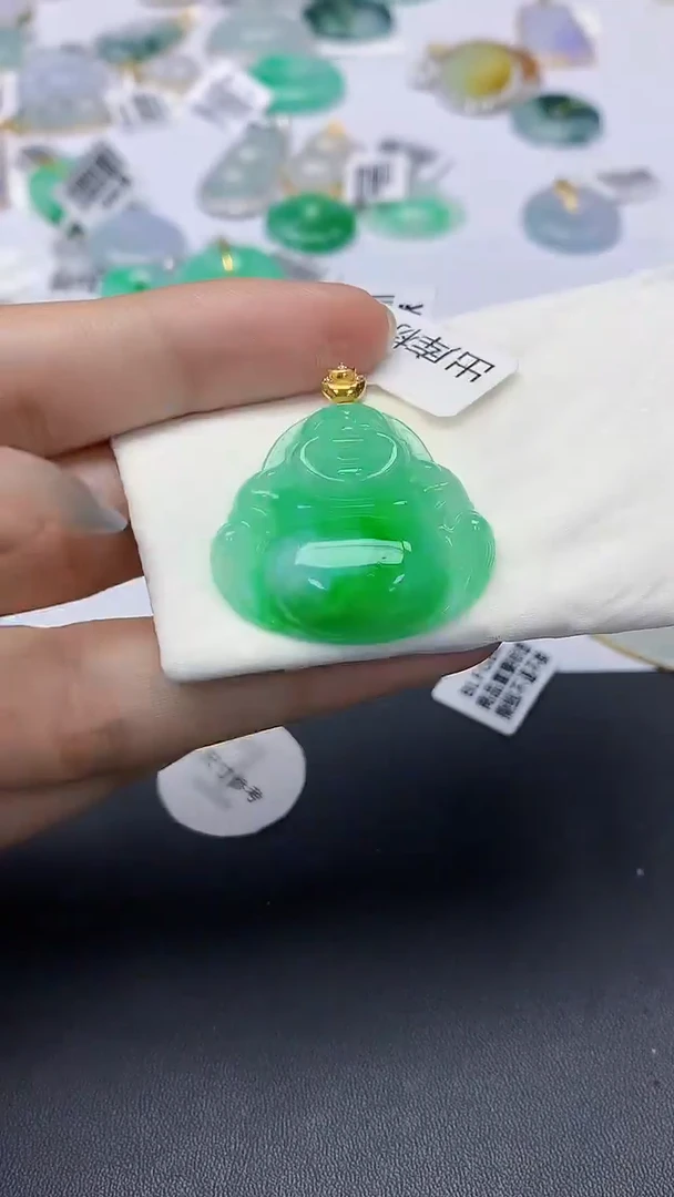 翡翠18K金镶嵌颈饰天然缅甸a货翡翠