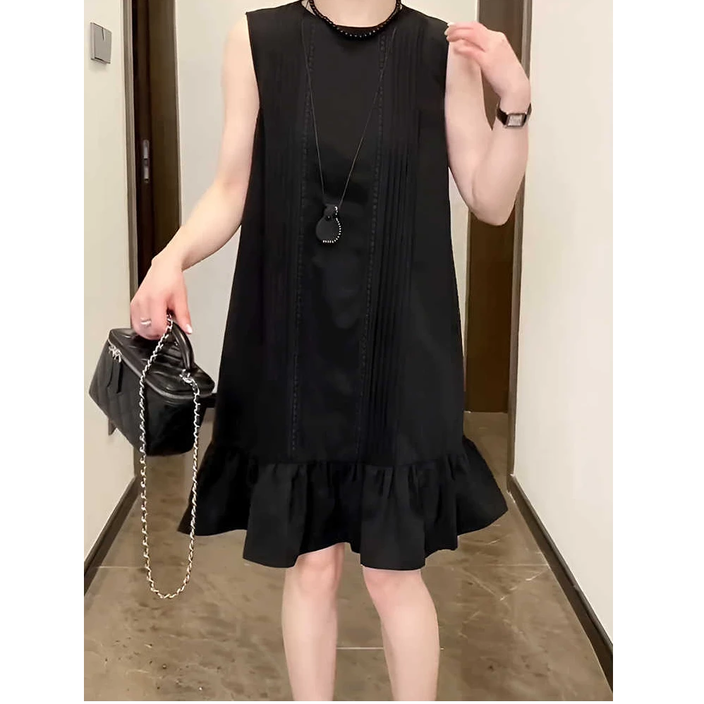 法式赫本风黑色圆领无袖背心连衣裙女2025新款夏季宽松小个子短裙