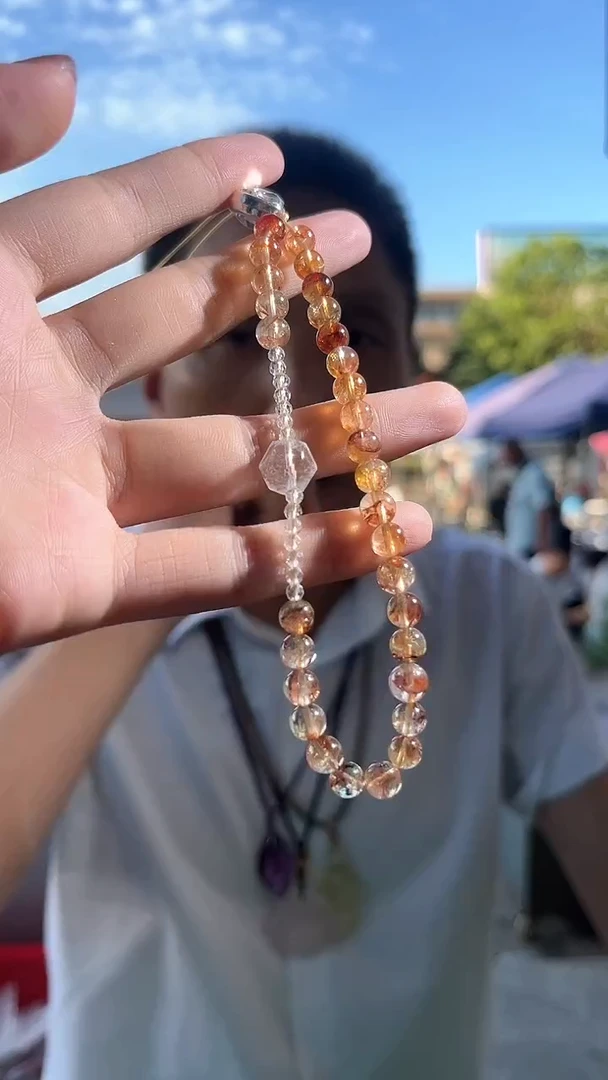 黄晶手链未镶嵌天然黄塔晶手机链多样性发一mm