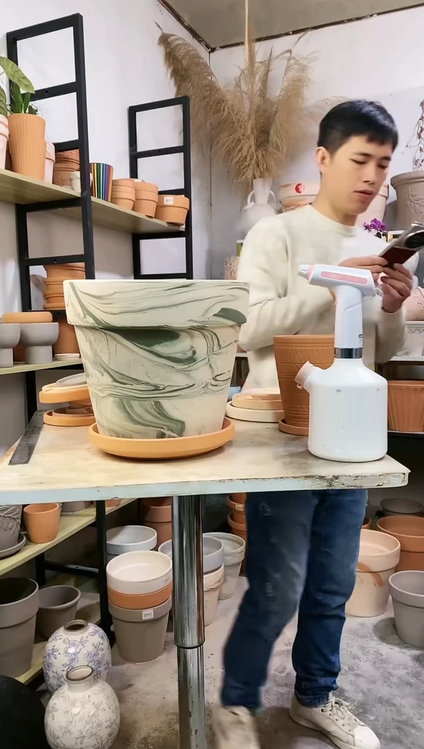 【闪购商品】红陶30*27绿白陶 1盆1托 红陶托盘