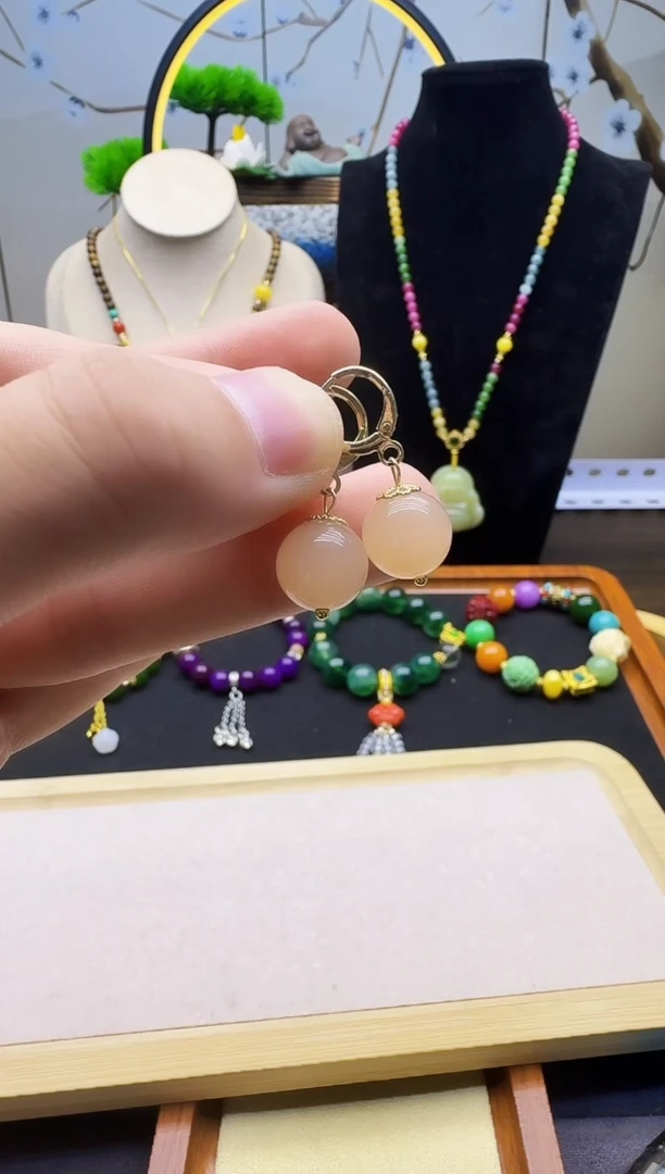 和田玉14K金镶嵌耳饰E34