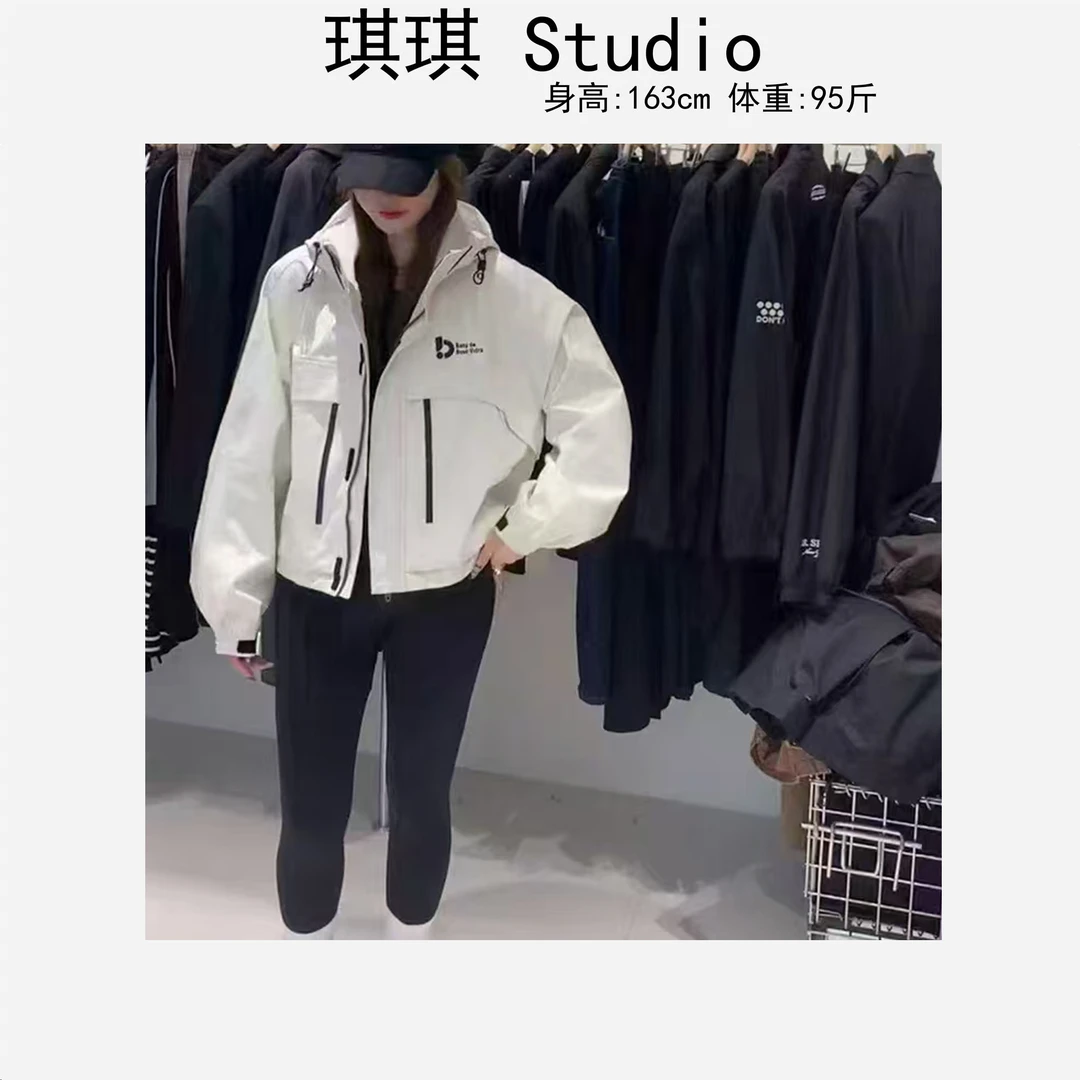 早春新款潮流气质时尚竖拉链抽绳连帽D字显瘦减龄百搭外套9215-G