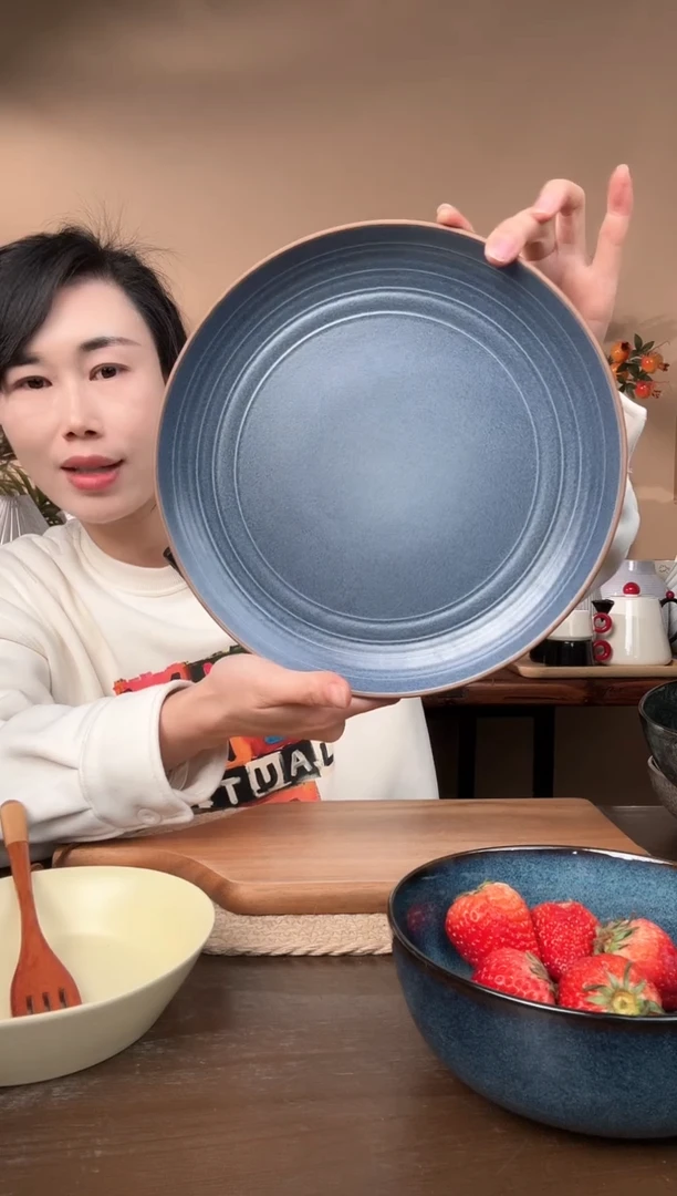 【闪购商品】瓷片10.5英寸窑变螺纹大盘微瑕