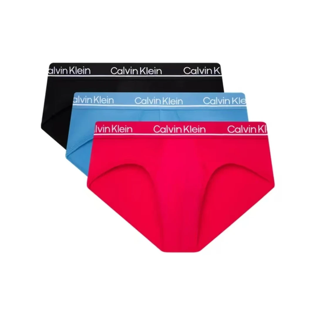 CK内衣男士三条装提花舒适高弹轻薄顺滑贴身三角内裤NP2751O