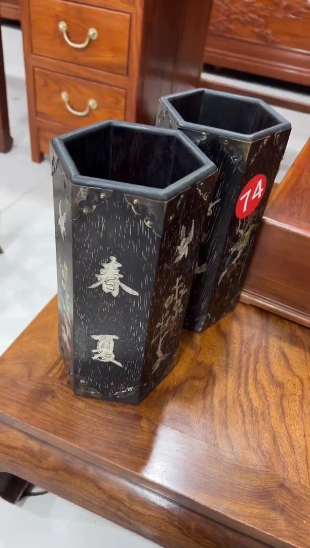 木檀木六角镶嵌帽桶