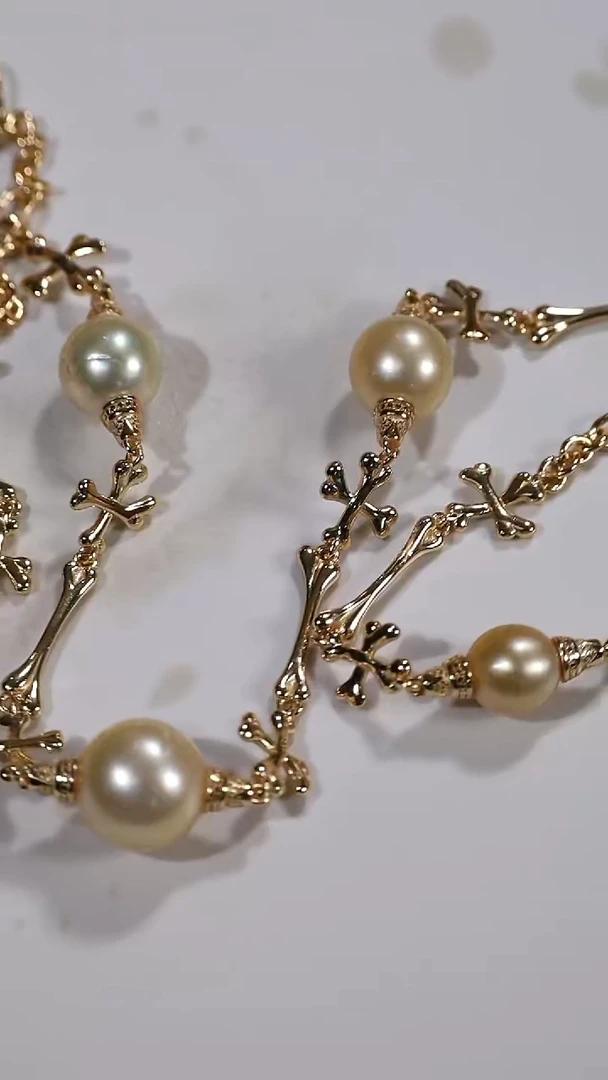 银S925镶嵌毛衣链海水珍珠金珠款式毛衣链