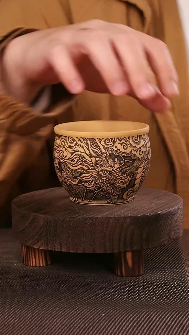 茶杯紫砂紫砂刻绘主人杯龙行天下