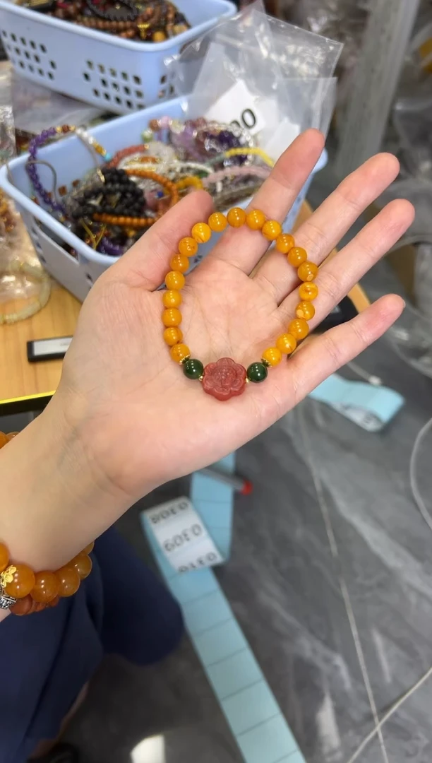 未镶嵌蜜蜡手链老蜜蜡南红六字花朵手串[0658]