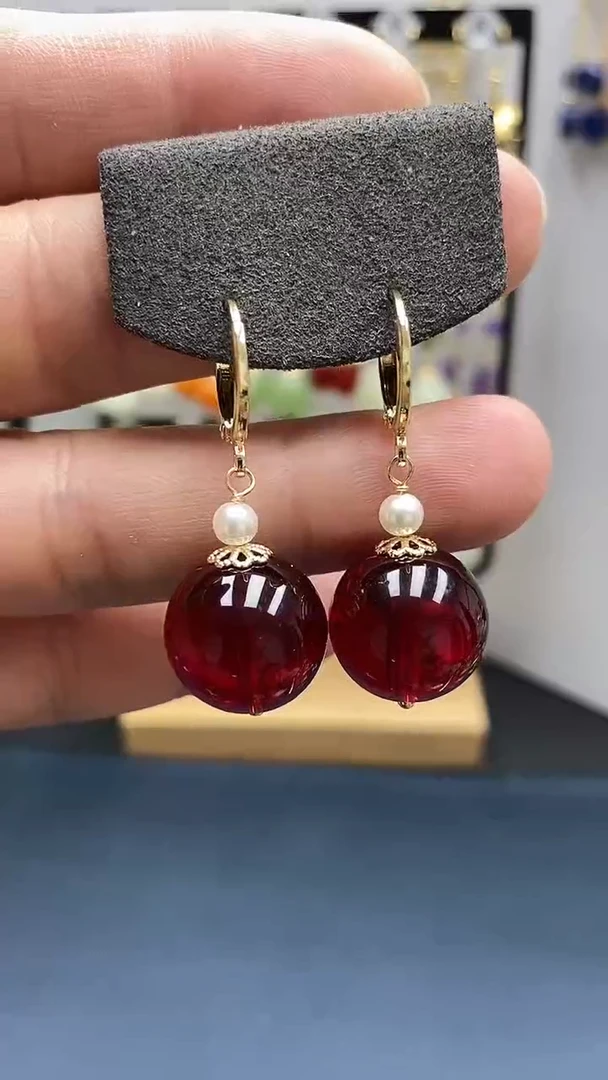 【闪购商品】血珀耳饰银S925镀金镶嵌尺寸16mm耳扣07