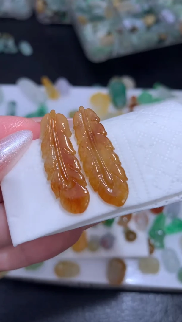 未镶嵌定制翡翠一对羽毛