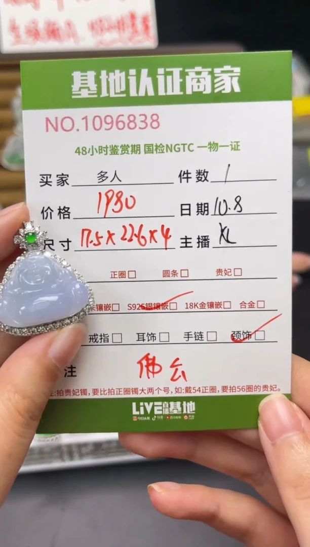 吊坠(不含链)银S925镶嵌翡翠多人