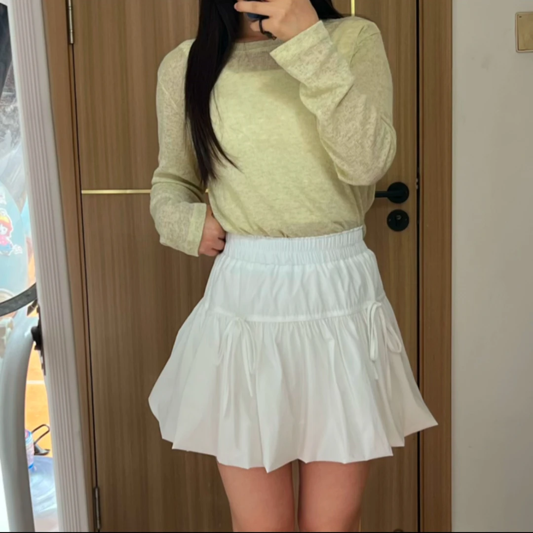 蝴蝶结松紧腰系带蓬蓬裙夏季2025新款短裙女防走光a字伞裙半身裙