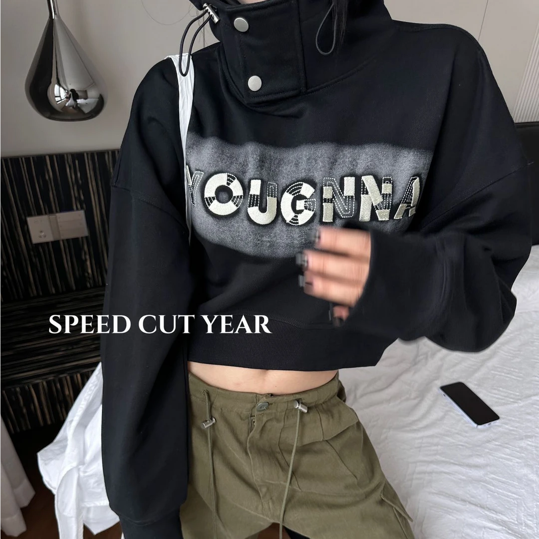 2025春季韩国设计师设计款短款连帽卫衣33067