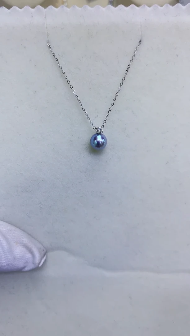 18K金镶嵌DA海水珍珠灰珠王妃带钻吊坠7.5-8MM X016