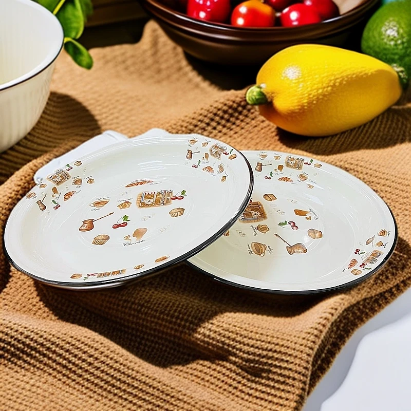 新疆包邮 30cm美式盘子 搪瓷大容量 复古 家用 好用 厨房用品