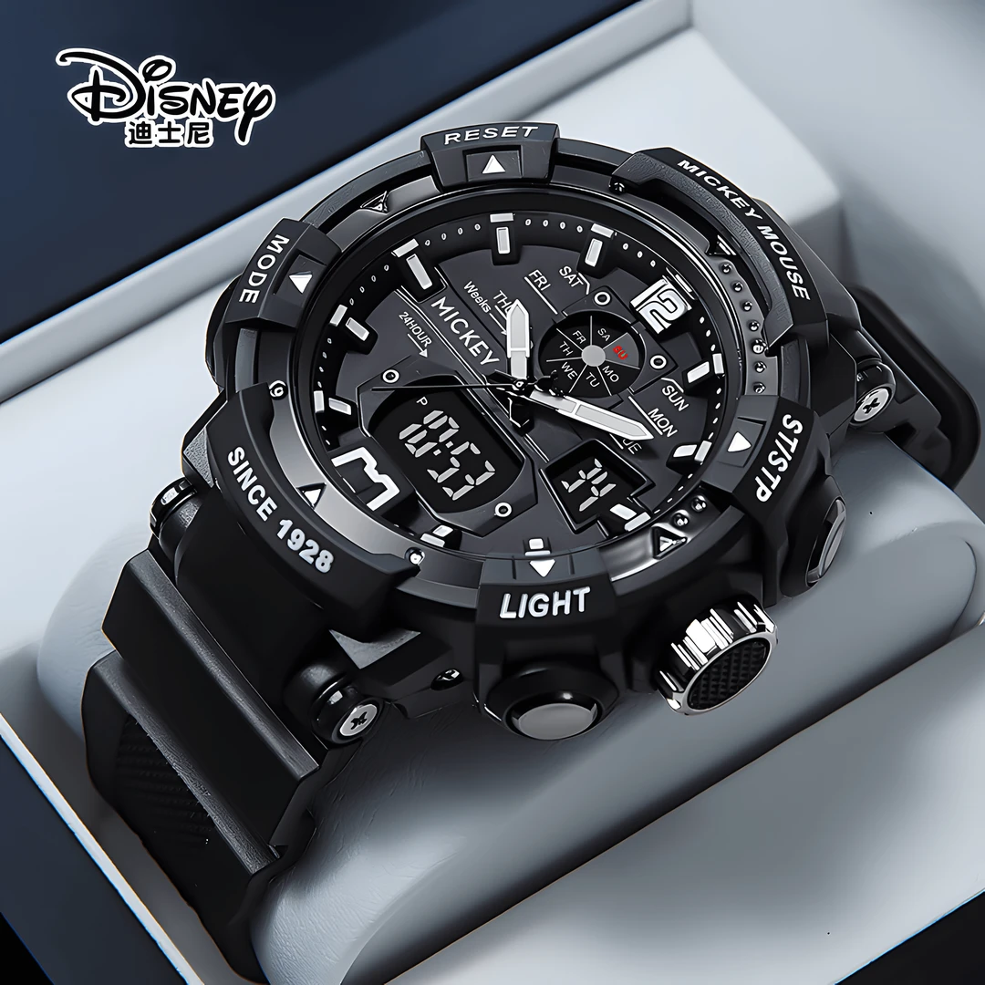 迪士尼青少年运动手表男款男士2025新款双显多功能防水电子表正品