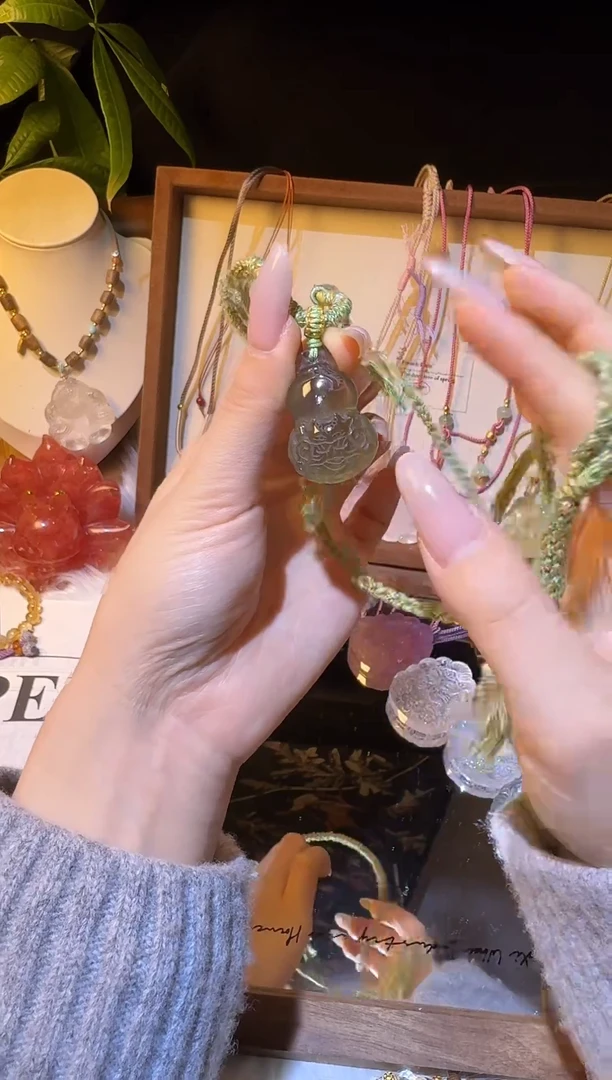 吊坠(不含链)未镶嵌水晶绿水晶葫芦狐编绳款