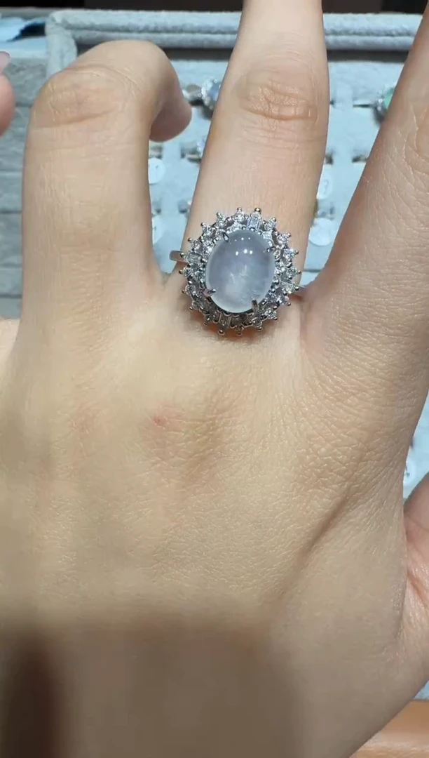 银S925镶嵌戒指翡翠925银镶翡翠戒指镶嵌210