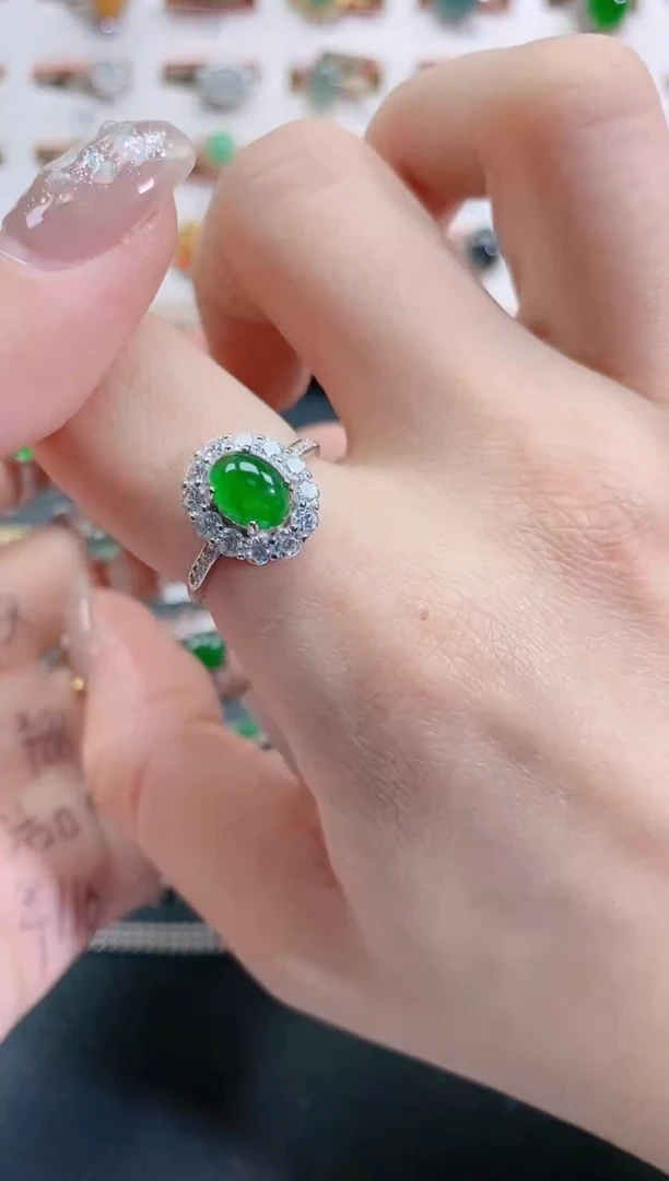 银S925镶嵌戒指翡翠天然翡翠