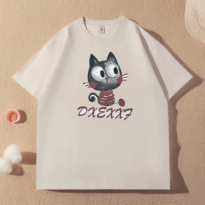 【大眼睛小猫】图纯棉均码宽松百搭圆领T恤遮肉显瘦打底美式韩版ins