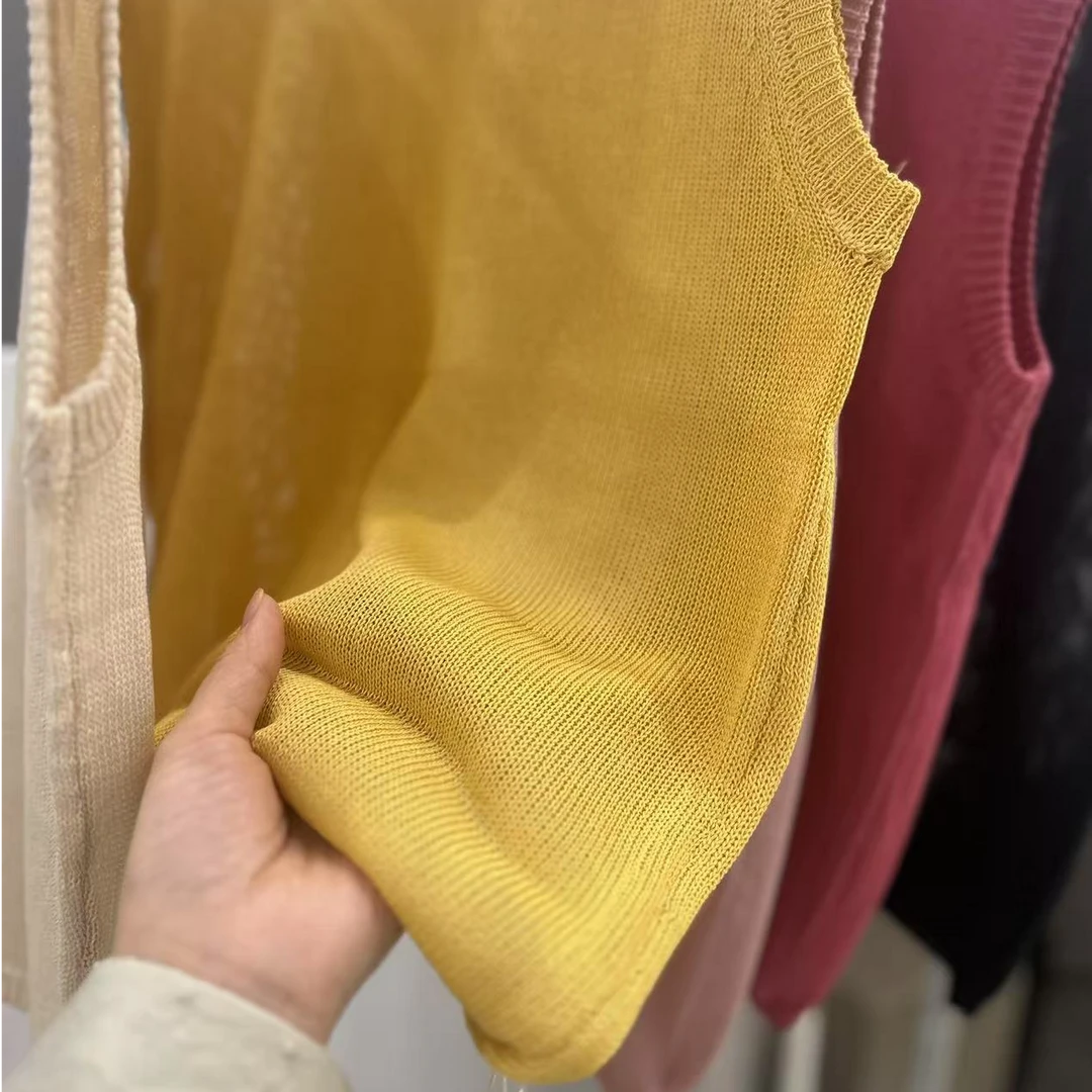 韩版百搭修身显瘦纯色针织圆领无袖夏季上衣