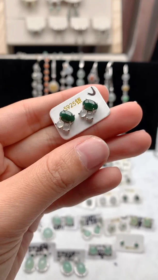 【闪购商品】翡翠耳饰银S925镶嵌3号