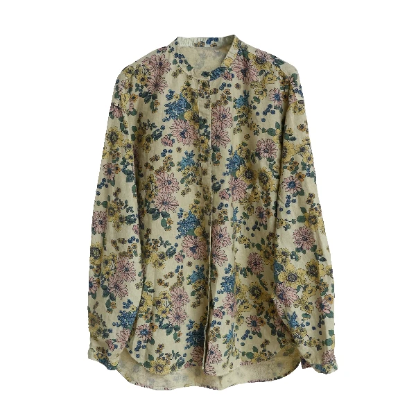 几见 原创设计春夏汉麻棉印花圆领衬衫衬衣上衣女复古风WT1730-5