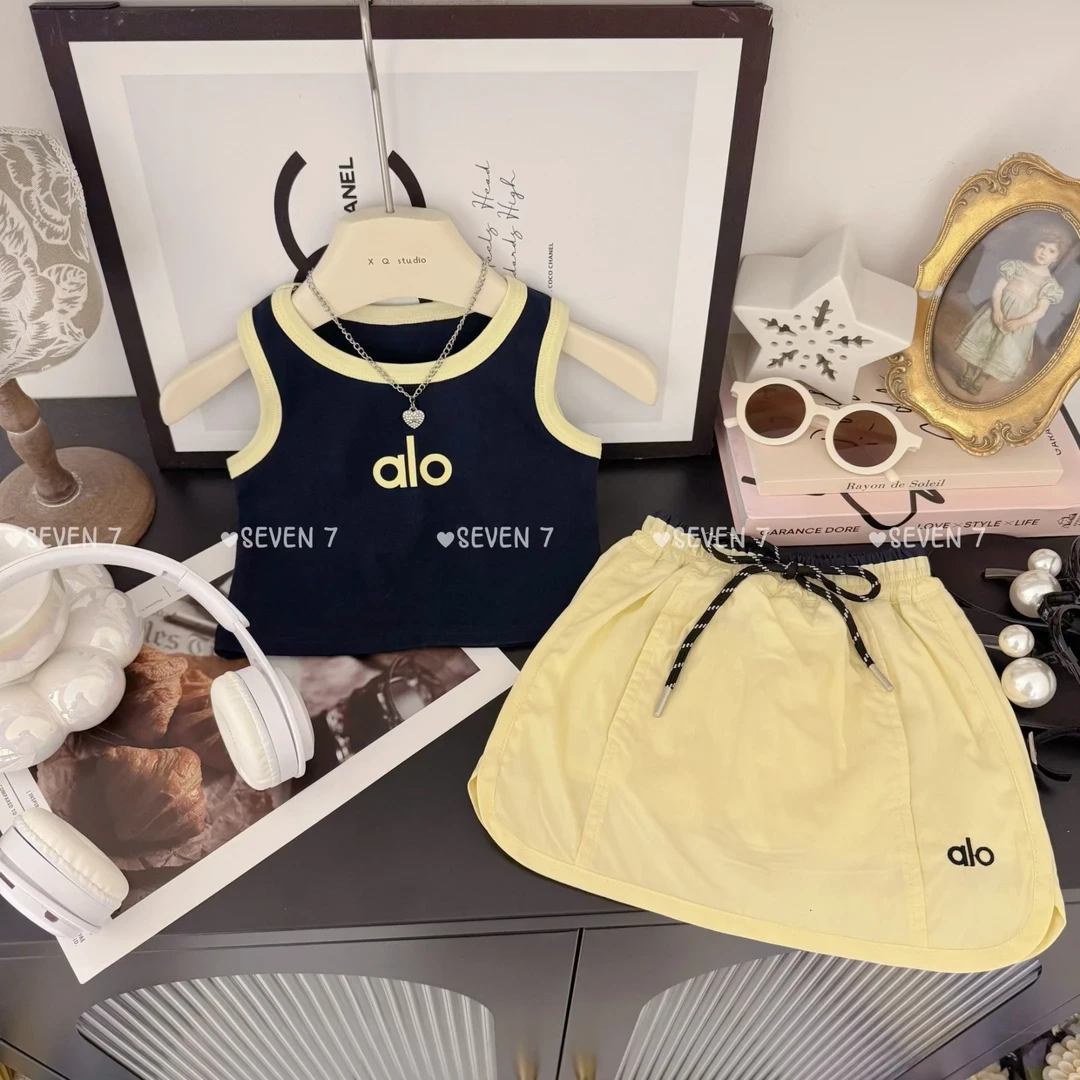 女童夏季新款套装洋气字母背心女宝宝短裙休闲吊带两件套