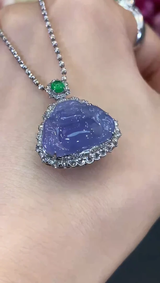 吊坠(不含链)18K金镶嵌翡翠B182 紫货有色差