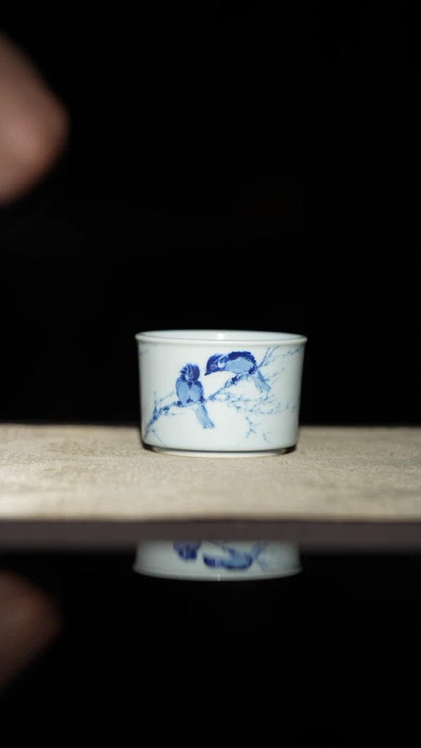 五云随安青花双鸟主人杯