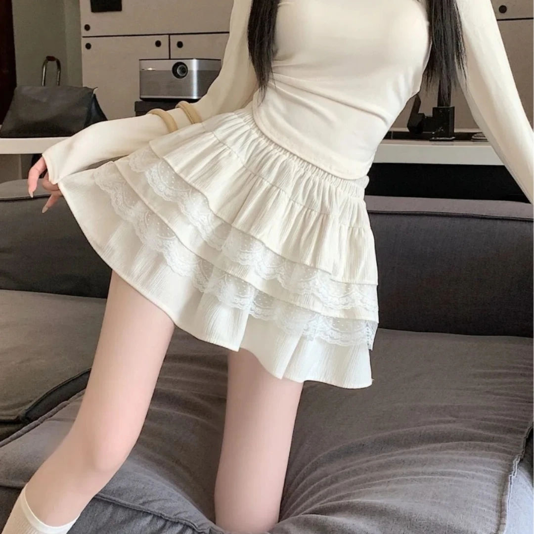 小个子蓬蓬蛋糕短裙女夏季新款白色辣妹高腰显瘦a字百褶半身裙子