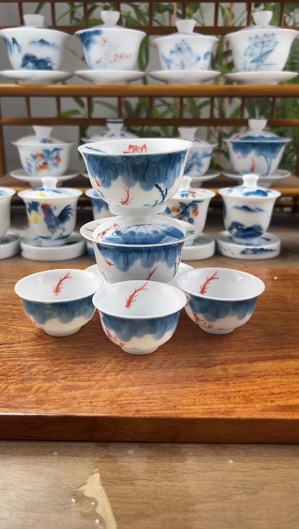 微瑕线条莲130ml內绘+小和顺杯3个+主人君杯
